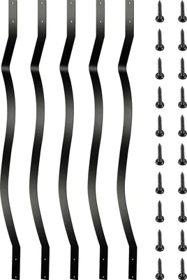 A set of black metal balusters and screws arranged on a white background.
