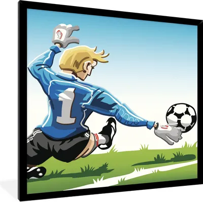 Produktbild von MuchoWow® Gerahmtes Poster Eine Illustration eines Torwarts, der den Fußball stoppt - Jungen - Mädchen - Kinder 40x40 cm - Poster mit Schwarzem Bilderrahmen Wandposter Rahmen Foto Bilder - Mit Rahmen - Wanddekoration Schlafzimmer