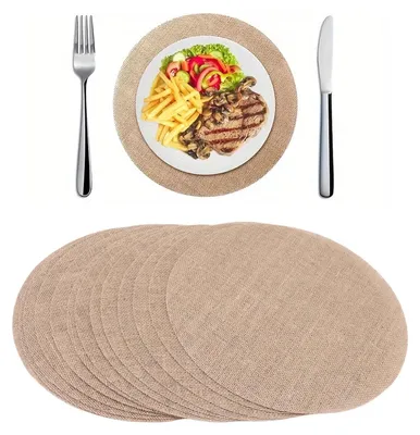 13 Jute Platzsets rund 30 cm, hitzebeständig, rustikal