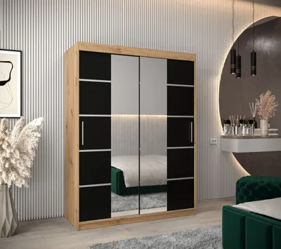 Produktbild von Schrank mit Spiegeln VIVIEN – Breite 150 cm, Eiche Artisan / Schwarz