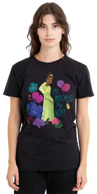 Image de T-shirt pour femme, "La Princesse et la Grenouille", motif Tiana, "Mes rêves", couleur noire, taille S (Europe)