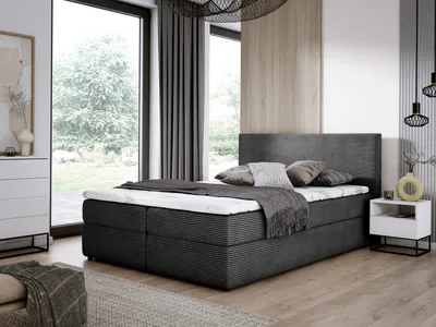 Produktbild von E-ZIMPAZ Boxspringbett SIMPLE 180x200 cm, Polsterbett mit Zwei Bettkasten, Komplett-Set mit Matratze und Topper, Doppelbett Cordstoff - Grau