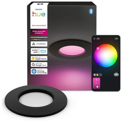 Produktbild von Philips Hue White and Color ambiance Slim Einbauleuchte, 90 mm, Bluetooth/Zigbee, Schwarz, LED, Polycarbonat (PC), Multi, 1000 K