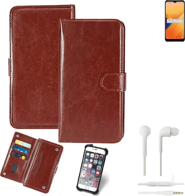 Produktbild von K-S-Trade 360° Hülle kompatibel mit Wiko Y81 inkl. Headphones braun Kunstleder Case BookCase WalletCase Kunstlederederhülle Handyhülle,