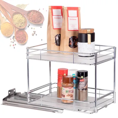 Produktbild von ONVAYA® Gewürzregal ausziehbar | Doppelkorb Groß | Gewürzständer aus Edelstahl | Schrankeinsatz für die Küche | Regal Organizer | Teleskop-Gewürzregal