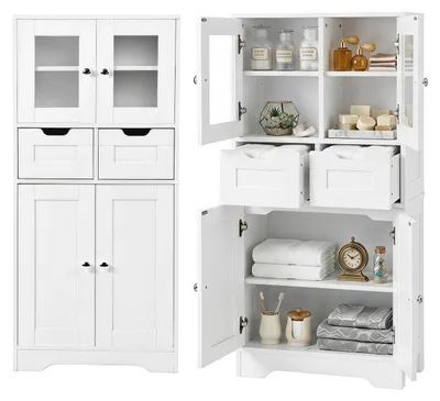 Obrázok produktu pre Skriňa do kúpeľne so 4 dvierkami a 2 zásuvkami, rozmer 60 x 30 x 128 cm, biela