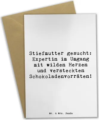 Produktbild von Mr. & Mrs. Panda Grußkarte Spruch Stiefmutter Expertin - Weiß - Geschenk, einladungskarten, Handarbeit, Liebe, Fürsorge, hochzeitskarten, Stiefkind, humorvolle Sprüche