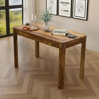 Produktbild von FineBuy Esstisch Sheesham Massivholz 120cm für bis zu 6 Personen · Rechteckiger Esszimmertisch im Landhaus Design · Handgefertigter Küchentisch