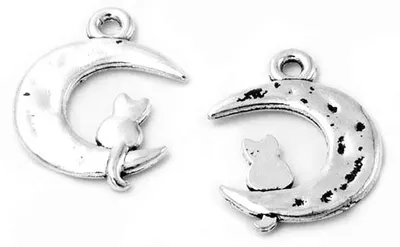 Produktbild von Vintageparts Anhänger Mooncat Metalllegierung antik Silber 23 mm, 4 Stück