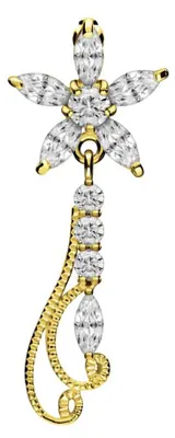 Produktbild von Bauchnabelpiercing Titan Bananabell mit 925er Silber-Design KRISTALLBLUME + ANHÄNGER