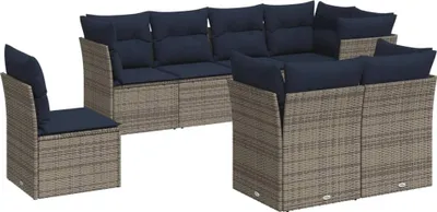 Produktbild von vidaXL 8-tlg. Garten-Sofagarnitur mit Kissen Grau Poly Rattan