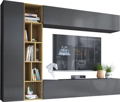 Produktbild von MIRJAN24 Wohnwand Kodita, Praktisch Wohnzimmer-Set, TV-Schrank, Wandschrank, Standregal (Farbe: Grau / Artisan Eiche)