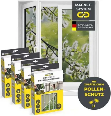 Produktbild von EASYmaxx Moskitonetz mit Pollenschutz 4er-Set 150x130cm schwarz 12 Magnetbefestigung für Fenster