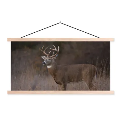 Produktbild von MuchoWow® Textilposter Herbst - Hirsche - Gras - Natur - Tiere 120x60 cm mit holzfarbenen Rahmen - Klemmleiste