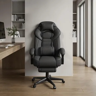 Produktbild von SONGMICS Ergonomischer Bürostuhl mit Fußstütze, Gaming-Stuhl für Home Office, Lendenkissen, Kopfstütze, bis 150 kg, schwarz