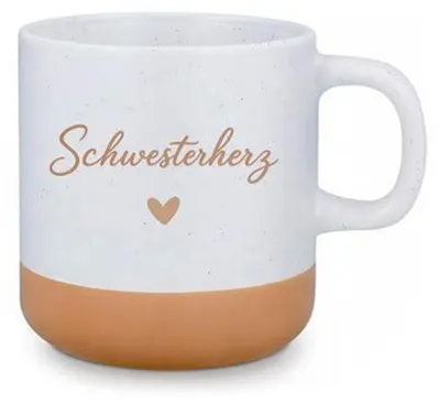 Immagine prodotto di Tazza in Vetroceramica "Cuore di sorella", 350 ml, beige e bianca, ideale come regalo per un compleanno