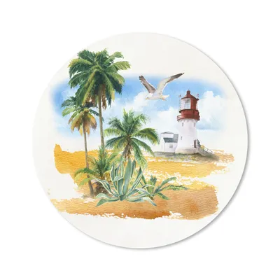 Produktbild von MuchoWow® Mauspad Mousepad Leuchtturm - Palme - Vogel - Strand 40x40 cm - Mousepads - Maus Mat - Pad - Mausunterlage - Schreibtisch Accessoires