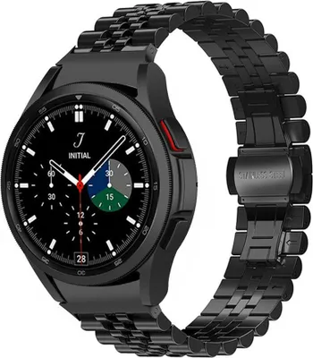 Produktbild von Strap-it Jubilee-Armband aus Stahl – speziell für Samsung Galaxy Watch 7 (40 & 44 mm) / Watch 6 (Classic) / Watch 5 (Pro) / Watch 4 (Classic) / Watch FE – Edelstahl-Metallgliederarmband – schwarz