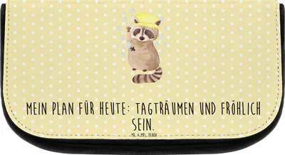 Produktbild von Mr. & Mrs. Panda Organizer Waschbär - Gelb Pastell - Geschenk, Tagträumen, Kosmetiktasche, Lustige Sprüche, Fröhlich, Waschtasche, Seifenblasen, Waschen, kosmetik, klein
