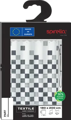Immagine prodotto di Spirella Tenda da doccia antimuffa - Antibatterica, lavabile, impermeabile, in poliestere, "Part" 180x200cm Nero Bianco