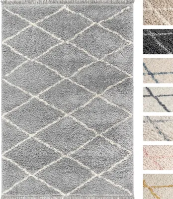 Produktbild von Wohnzimmer Hochflor Teppich 195 x 290 Silber Diamantmuster , Super Soft Moderner Shaggy Teppich