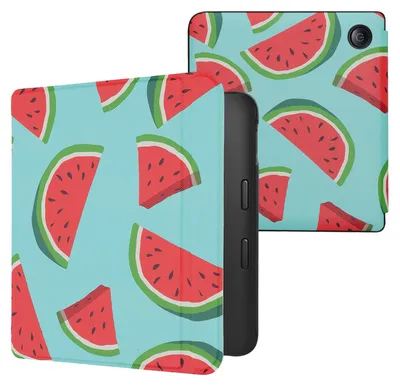Produktbild von kwmobile Schutzhülle für Kobo Libra 2 Hülle - eReader Flip Case mit Auto Sleep Funktion - Wassermelonen-Scheiben mit Rot Grün Schwarz