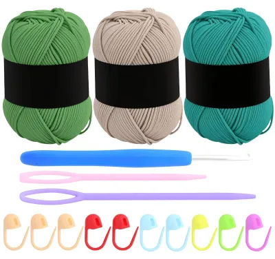 Häkelgarn-Set, 3 x 50 g, Baumwoll-Nylon-Mix, inkl. Häkelnadel 4 mm
