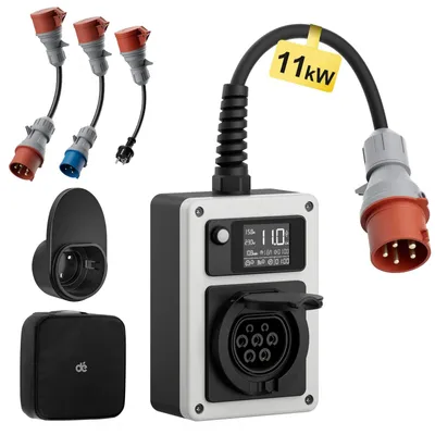 Immagine prodotto di Stazione di ricarica mobile – Wallbox portatile – Caricatore per veicoli elettrici con ricarica rapida da 11 kW, resistente agli agenti atmosferici (grado di protezione IP65) e controllabile tramite app