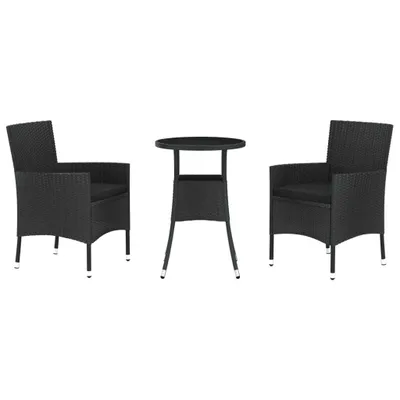 Obrázok produktu pre vidaXL 3-dielny záhradný set s vankúšmi Black Poly Rattan