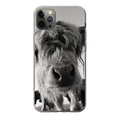 Produktbild von MuchoWow® Handyhülle Schutzhülle Hülle für iPhone 13 Pro Max Schottischer Highlander - Schwarz - Weiß - Tiere Silikon Softcase Handy Hülle - Mobiltelefon