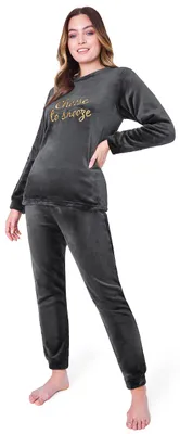 Produktbild von CityComfort Fleece Schlafanzug Damen Lang, 2-Teiliges Pyjama Set, Hausanzug Dame