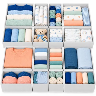 Produktbild von Relaxdays Schubladen Ordnungssystem, 16-tlg. Set, für IKEA Hemnes Kommode, 3 Größen, Wickeltisch-Organizer, weiß, KI-generiertes Bild