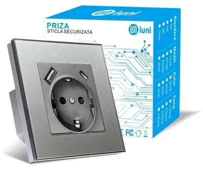 Zdjęcie produktu dla Porty USB-A i USB-C, iUni UC1, 16A, srebrny