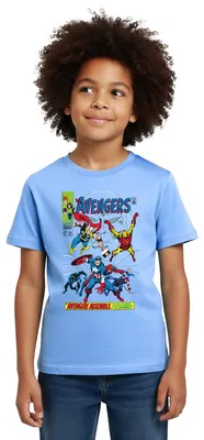 Produktbild von Spreadshirt Avengers Comic Superhelden Assemble Kinder T-Shirt, 98/104 (3-4 Jahre), Himmelblau