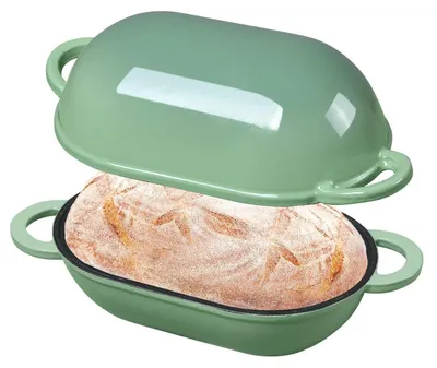 Immagine prodotto di Teglia da forno in ghisa con coperchio, 23 cm, casseruola smaltata, 2,75 litri, colore verde oliva
