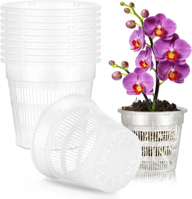 Obrázek produktu pro Průhledné květináče pro orchideje, 11 cm, 10 kusů, plastové květináče s drenážními otvory, plastové květináče, květináče pro pěstitele