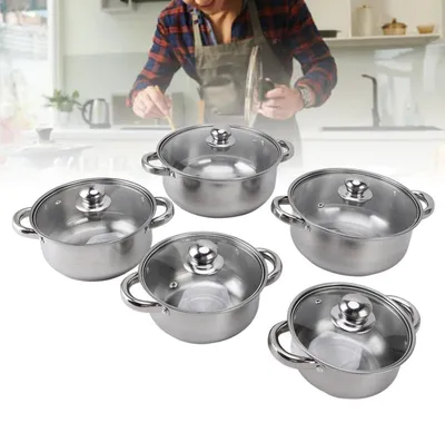 Produktbild von 5-teiliges Kochgeschirr-Set Edelstahl mit Glasdeckel, Induktionskompatibel, Spülmaschinenfest