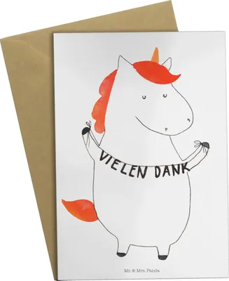 Produktbild von Mr. & Mrs. Panda Glückwunschkarte Einhorn Dankeschön - Weiß - Geschenk, Danksagung, Danke, Unicorn, Einhörner, einladungskarten, osterkarten, osterkarte, babykarte