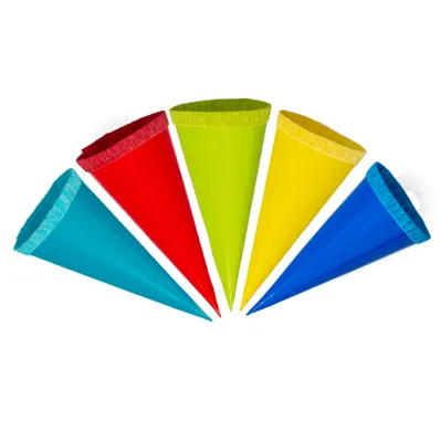 Produktbild von 5er Set Schultüten klein verschiedene Jungen Farben 12 cm rund mit Kreppverschluss Deko