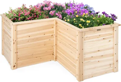 Produktbild von GOPLUS L-förmiges Hochbeet, erhöhter Gartenbeet Pflanzenkasten mit offenem Boden, DIY-Malerei, Kräuterbeet Pflanzenbeet für Balkon & Garten