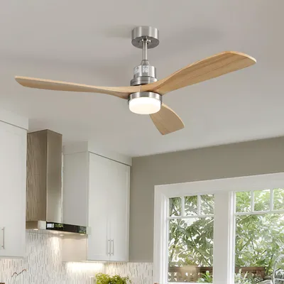 Produktbild von Sofucor Deckenventilator, Classic, 132cm, Holzflügel, mit Licht, Nickel-Naturholz