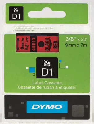 Produktbild von DYMO Original D1-Etikettenband | schwarz auf rot | 9 mm x 7 m | selbstklebendes Schriftband | für LabelManager-Beschriftungsgerät, Schwarz auf rot, Polyester, Belgien, -18 - 90 °C, DYMO, LabelManager, LabelWriter 450 DUO
