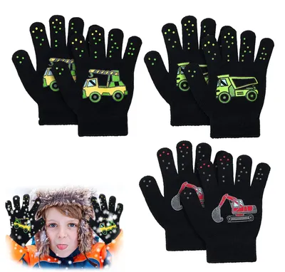 Produktbild von 3 Paar Kinderhandschuhe – Warme, gestrickte Handschuhe für Jungen und Mädchen