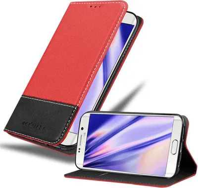 Produktbild von Cadorabo Hülle für Samsung Galaxy S6 EDGE Schutzhülle in Rot SHandyhülle Book Case Etui Kunstleder