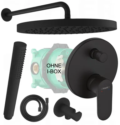 Produktbild von HANSGROHE VERNIS BLEND Armatur | inkl. BOFLER Unterputz Duschsset #29-O, Regendusche Ø30cm, Handbrause, Brauseschlauch, Brauseset, matt schwarz