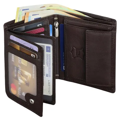 Produktbild von Leder Geldbörse Herren Portemonnaie RFID Hochformat Geldbeutel Echtleder (9900) Braun