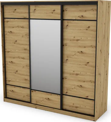 Zdjęcie produktu dla Meblast | Szafa 3D/220; Dąb Artisan z lustrem (czarne okucia) - Okucia Premium | Komfort, lustro