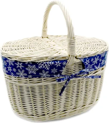 Produktbild von MyBer® Korb Picknickkorb Tragekorb mit 2 Deckeln Weidenkorb Vollweide Einkaufskorb geflochten weiß K12-027-SBWP