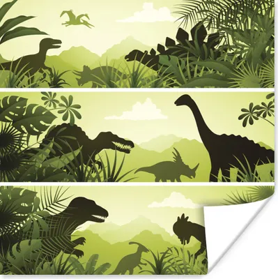 Produktbild von MuchoWow® Poster Dinosaurier - Dschungel - Illustration - Kinder - Kind 50x50 cm - Wohnzimmerdekoration