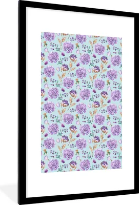 Produktbild von MuchoWow® MuchoWow® Gerahmtes Poster Blumen - Muster - Rosen 60x90 cm - Poster mit zchwarzem Bilderrahmen - Dekoration - Wandposter Wohnzimmer - Hochwertig